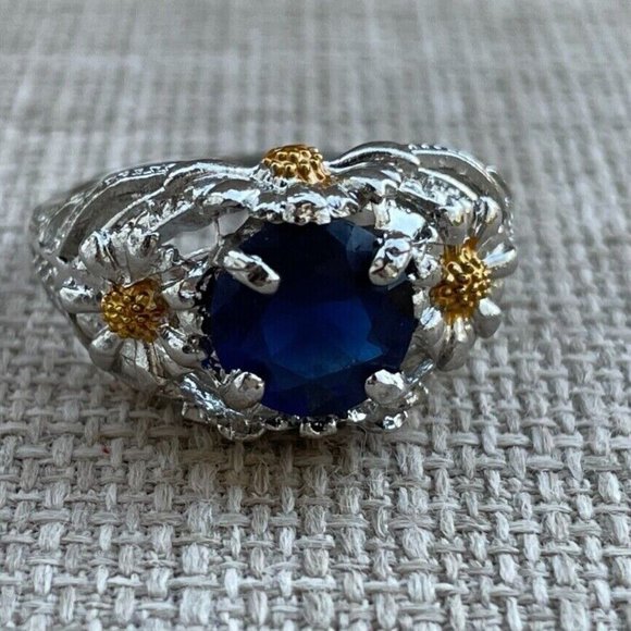 Women Rings Fashion Faux Blue Stone Silver/Gold Tone Fancy Jewelry Rings Size 10 - Picture 4 of 12